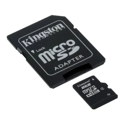 Image of Kingston microSDHC SDC4/8GB Class 4 Flash Card + SD Adapter, Black