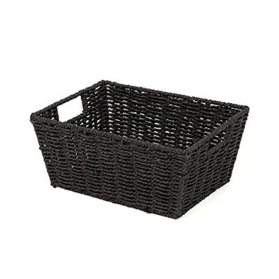 Image of Compactor Handmade Paper Storage Basket, Rectangular, Light Wood, 31 x 24 H. 14 cm, RAN6543, Metal Framework, Black