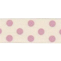 Image of Berisfords 15 mm Polka Dot Spotty Grosgrain Ribbon, Natural/Pink