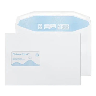 Image of Blake Envelopes Purely Environmental RN030 Nature First Recycling Umschlage Kuvertierhüllen Briefumschläge Naßklebung Mit Fenster Weiß C5+ 162 x 238 mm 90g/m² 500 Stück
