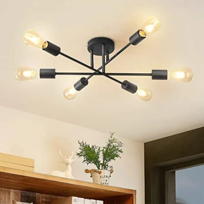Image of ANWIO Modern 6 Head Sputnik Light,Adjustable Ceiling Lights Living Room with E27 Base, Black Light for Bedroom,Kitchen Ceiling,Chandeliers Fittings (NO Bulb)