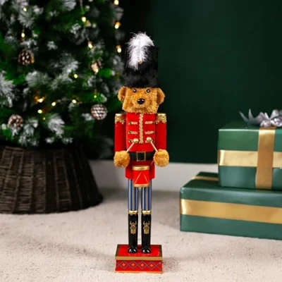 Image of Marco Paul 60cm Teddy Bear Nutcracker Soldier Statue Hand painted Christmas Decor Ornaments For Decorations Indoor Xmas Large Wooden Toy