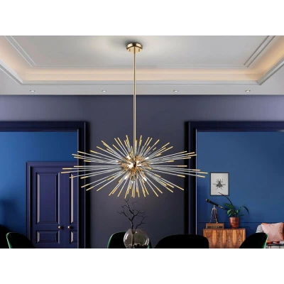 Image of Evasian Dimmable Pendant Light Spherical, Shiny Gold Amber, Remote Control, 9x G9