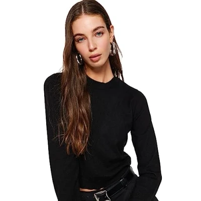 Image of Trendyol Women Slim fit Basic Crew Neck Knitwear Sweater Schwarz