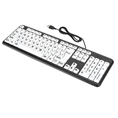 Image of Large Print Computer Keyboard 104 Keys Standard Full Size USB Wired Low Vision Elderly Black and White High Contrast Keyboard(Black)