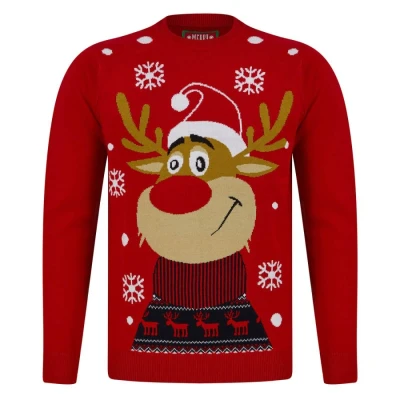 Image of Tokyo Laundry Rudolph Smile Motif Novelty Christmas Jumper in George Red Merry L