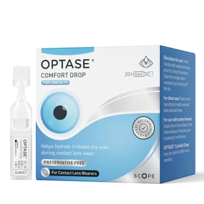 Image of Optase Comfort Drop Eye Drops to Help Hydrate Irritated and Dry Eyes During Contact Lens Wear Preservative Free 20 x 0.4ml
