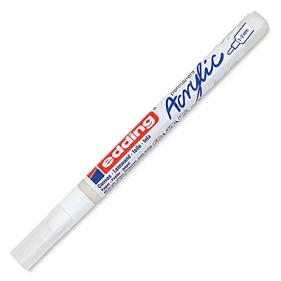 Image of edding 5300 white 1 paint marker pen fine round nib 2mm for drawing on canvas, art paper and wood acrylic markers pebbles, waterproof