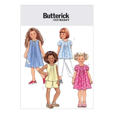Image of Butterick Patterns B4176 Size 6 7 8 Childrens and Girls Top/Dress/Shorts/Pants, Pack of 1, White