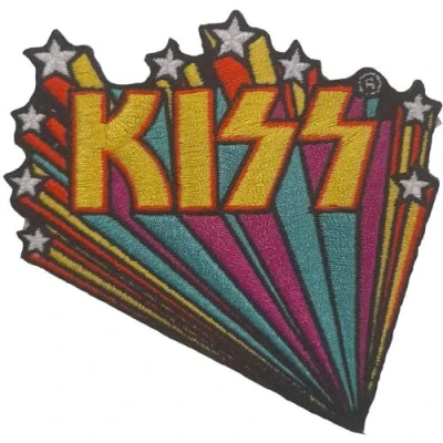 Image of KISS Patch Star Banners Band Logo Official Black Woven Iron On 90 x 90mm One Size
