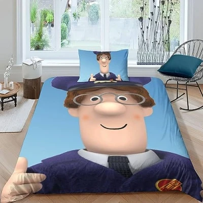 Image of LENTLY Postman Pat Printed Duvet Cover Set Bedding 2 Piece Soft Microfiber Quilt with Pillowcases And Zipper Closure Single（135x200cm）