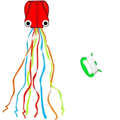 Image of Large Octopus Kites 1 Pcs Rainbow Mollusc Flying Kite for Kids and Adults,kites adults Beach Summer Outdoor Toy with 100 meters Line Spool, Nylon Beginners(Red)