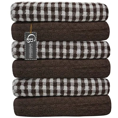 Image of Casabella Pack Of 6 Terry Towelling Cotton Kitchen Tea Towels. Soft Towels Set, Highly Absorbent Dish &amp; Bar Unbeatable Price (6 Pieces Brown)
