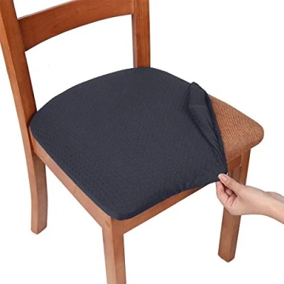 Image of smiry Stretch Chair Seat Covers for Dining Room, Dark Grey Set of 2 Jacquard Protectors Slipcovers