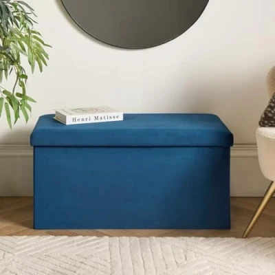 Image of OHS Rectangle Ottoman Storage Box, Matte Velvet Upholstered Boxes with Lid &amp; Hidden Storages Space Saving Organising Box Footstool for Bedroom Living Room, Teal