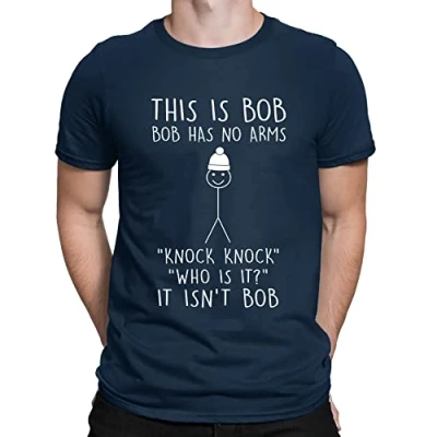 Image of Mens This is Bob No Arms Knock Stickman Joke Funny T Shirt Navy Blue (XL)