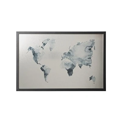 Image of Bi Office, Whiteboard Ink World Map, Silver Finish Magnetic Dry Wipe, Black MDF Frame, 90x60cm