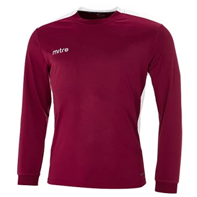 Image of Mitre Men Charge Long Sleeve Football Match Day Shirt Maroon/White X Small/32 34 Inch