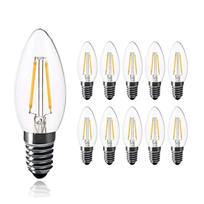 Image of E14 LED Candle Light Bulb, C35 No Dimmable Warm White 2700 3000K 2W Filament 20 25W Incandescent Equivalent, Small Edison Screw Lamp, 10 Pack