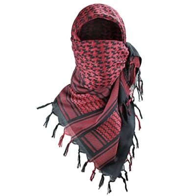 Image of Luxns Military Shemagh Tactical Desert Scarf / 100% Cotton Keffiyeh Wrap for Men And Women, Black Red, One size