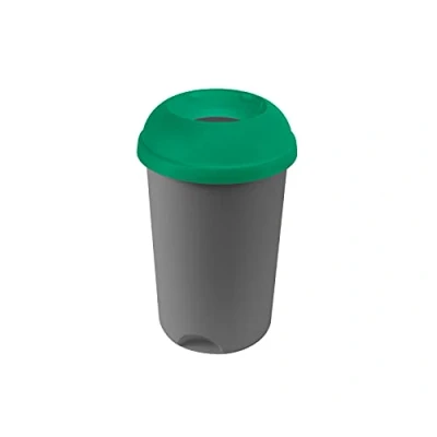 Image of Addis Open 50 Litre Recycling Office Commercial Business Utility Waste Bin, Colour Coded Green lid with Metallic Base, 519041AMP, &amp; Grey