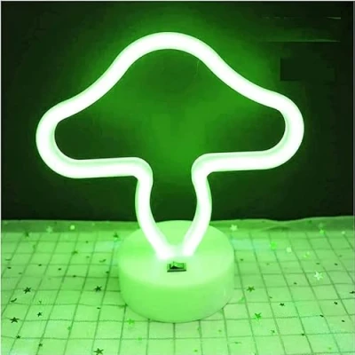 Image of Neon Sign, Sign Led Light Night Lamp USB Battery Powered Bedroom Wall Decor (Mushroom, Green)