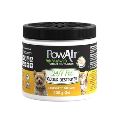 Image of PowAir Pet Odour Destroyer Gel Natural Neutraliser for Cat and Dog Odours, Safe Long Lasting, Eliminates Smells Up to 60 Days (400g)