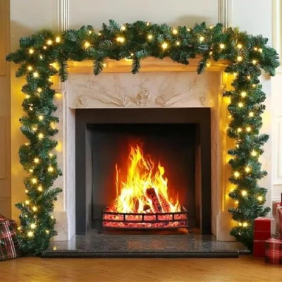 Image of 16.4FT/5M Christmas Garland, Garland with Lights, 100 LEDs Light Up Decorations Wreath Artificial Greeny for Fireplace Stair Front Door Xmas Tree Decor