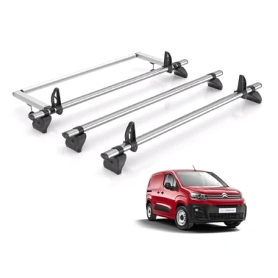 Image of Rhino Roof Rack for Citroen Berlingo 2018+ [Only Fits M (L1) Wheelbase Models] 3 Bars &amp; Rear Ladder Roller + Loadstops KR37/GB3FL/KLS2