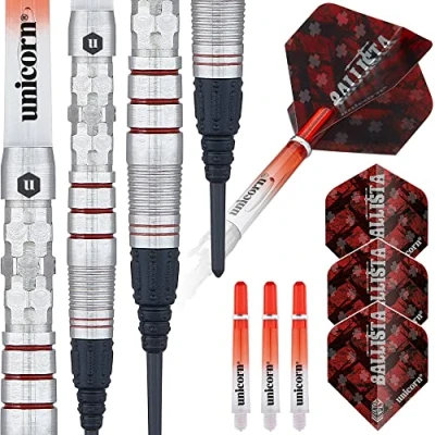 Image of Unicorn Darts Set Ballista Style 3 70% Natural Tungsten Barrels with Red Accents Epic Soft Tips 18 g