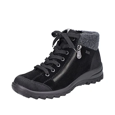 Image of Rieker 48710 black lace Up/zip wedge heel ankle boots (Black, 7.5)