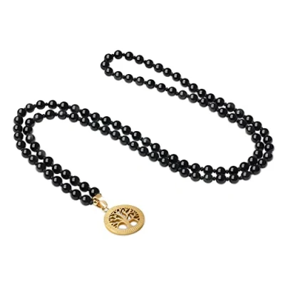 Image of COAI Tree of Life 108 Beads Obsidian Stone Mala Necklace