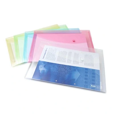 Image of Rapesco 0696 Popper Wallets, A4+ / Foolscap, Assorted Pastel Transparent Colours, Pack of 5