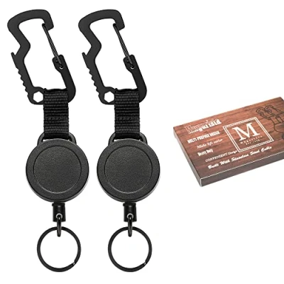 Image of MNGARISTA 2 Pack Retractable Keychain, Multitool Carabiner Badge Holder, 8oz Retraction, Heavy Duty Reel, Key Chain with Steel Cable and Ring, Black