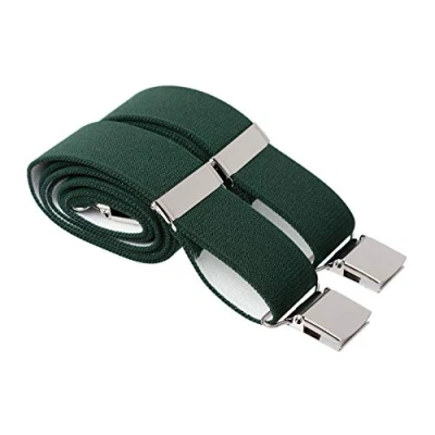 Image of XL Green Heavy Duty Mens Trouser Braces Suspenders Plain for Suit Trousers Men 4 Strong Large Silver Clips Extra 48 Inches Long (XL Long, Green)