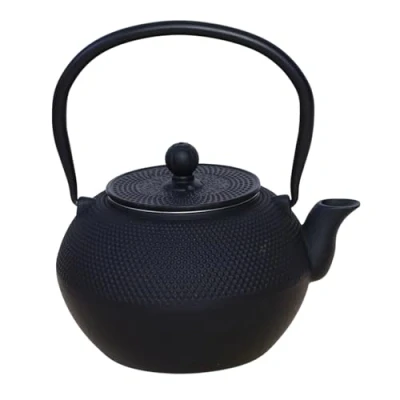 Image of Buckingham Tetsubin Japanese Style Cast Iron Tea Pot 1.2 Litre, Hobnail Design, Black