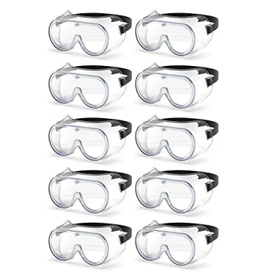 Image of (PACK OF 10) Protective Eye wear Safety Goggles Glasses Protection Fluid resistant Work with Clear Lenses Security Anti Fog/Mist/Steam/Dust and Wind (10)