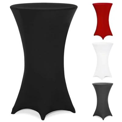 Image of Deuba® Bar Table Stretch Slip Cover for 70 75cm Diameter Bistro Tables 120cm Height 30C Washable Easy Care Fabric Reinforced Feet Ideal Weddings, Parties, Events Black