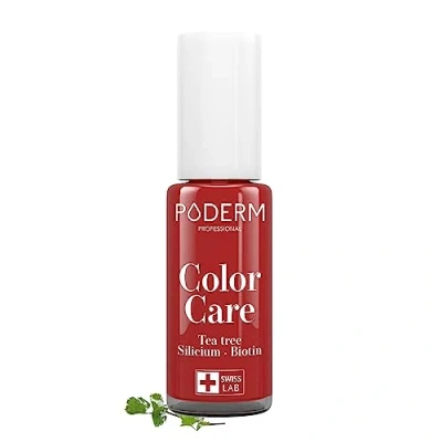 Image of PODERM FUNGAL Nail INFECTIONS Red Allure Varnish Tea Tree Prevention &amp; Treatment of Nails Yellowed/Damaged by Treats Colours Foot/Hand Swiss Made