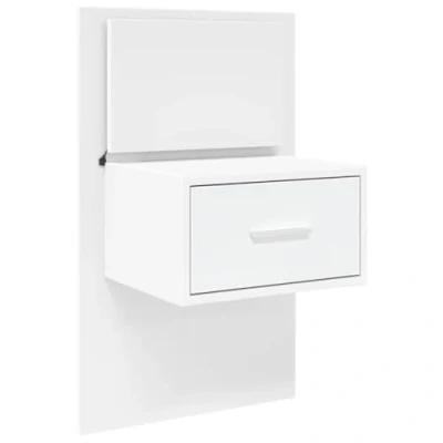Image of vidaXL Wall mounted Bedside Cabinet White Floating Cabinet/Side Table with LED Lights Engineered Wood 48.5x32.5x80 cm Modern Style for Bedroom