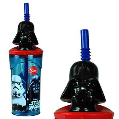 Image of Star Wars 3D Figurine Plastic Tumbler Beaker with Flexi Straw 360ml 7cm Diameter x 14cm Height Sturdy Novelty Enclosed Drinking Cup.