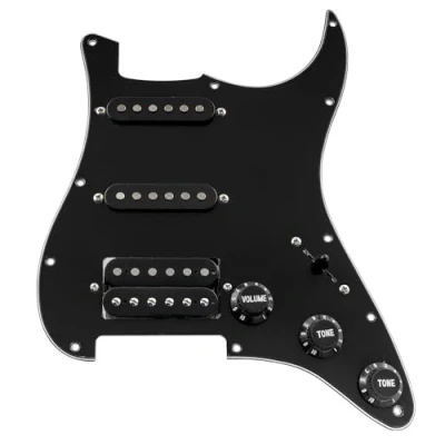 Image of Musiclily Basic SSH Prewired Loaded Pickguard Scratch Plate with Alnico 5 Pickups Set for Strat Style Electric Guitar Replacement, 3Ply Black