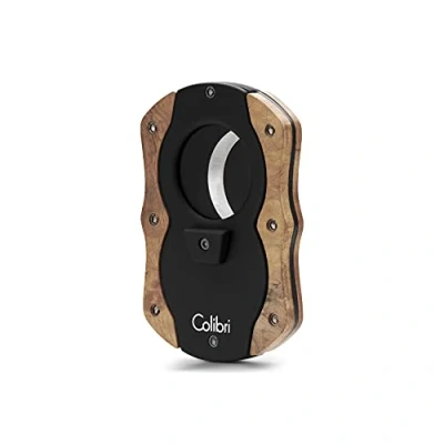 Image of Colibri Cut Double Guillotine Cigar Cutter Black with Wood Accents Spring Loaded ReleaseUp to 62 Ring Gauge Cigars Ergonomic Design Includes Gift Box