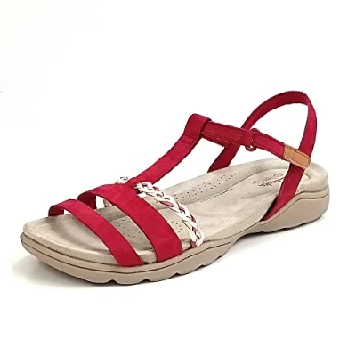 Image of Clarks Women&#039;s Amanda Tealite Sports Sandal, Red Nubuck, 6 UK