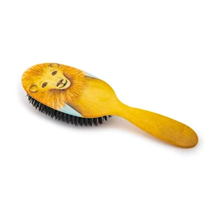 Image of Rock &amp; Ruddle Natural Pure Boar Bristle Hair Brush for Women and Kids (Large, 21cm) Perfect Wet or Dry Hair, Detangling Smoothing Blowdrying Made in UK Lion