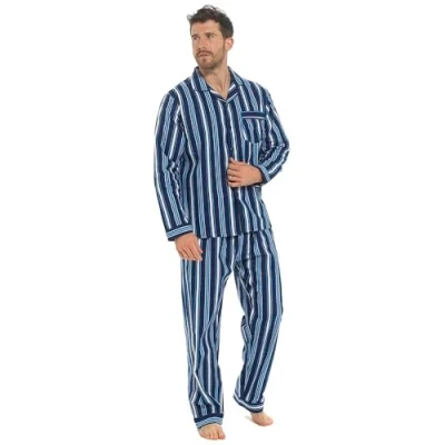Image of undercover lingerie Mens Brushed Cotton Pyjamas HT021 Navy Stripe Large