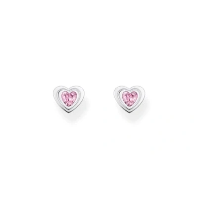 Image of THOMAS SABO Women Silver Blackened ear studs in heart shape with pink zirconia 925 Sterling Silver, H2271 643 9