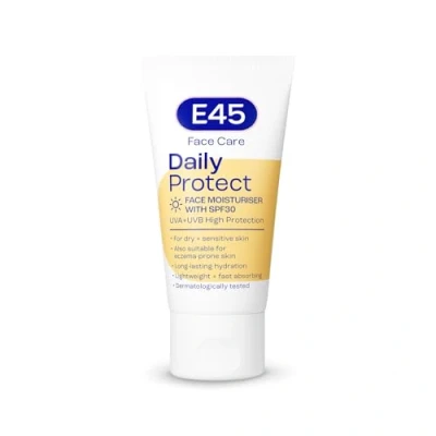 Image of E45 SPF Face Moisturiser Hydrating Facial 30 Protection Against UVA &amp; UVB Rays Cream for Dry Skin, Sensitive Skin and Eczema Prone Day 50 ml