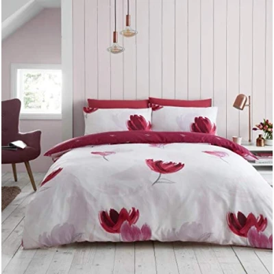 Image of GC GAVENO CAVAILIA Floral Duvet Cover Double, Warm &amp; Cosy Reversible Printed Bedding Set, Comfy Bed Covers, Purple