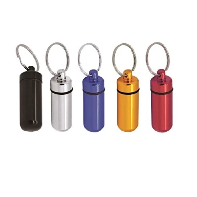 Image of Grenhaven Keychain Mini Pill Box/Cash Stash Small Aluminium Waterproof Tablet Capsule Container Set of 5 Mix